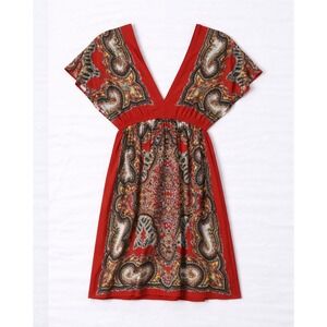 Bailey Blue Paisley Empire Waist Dress Small Red Stretchy Jersey‎ Boho Tunic